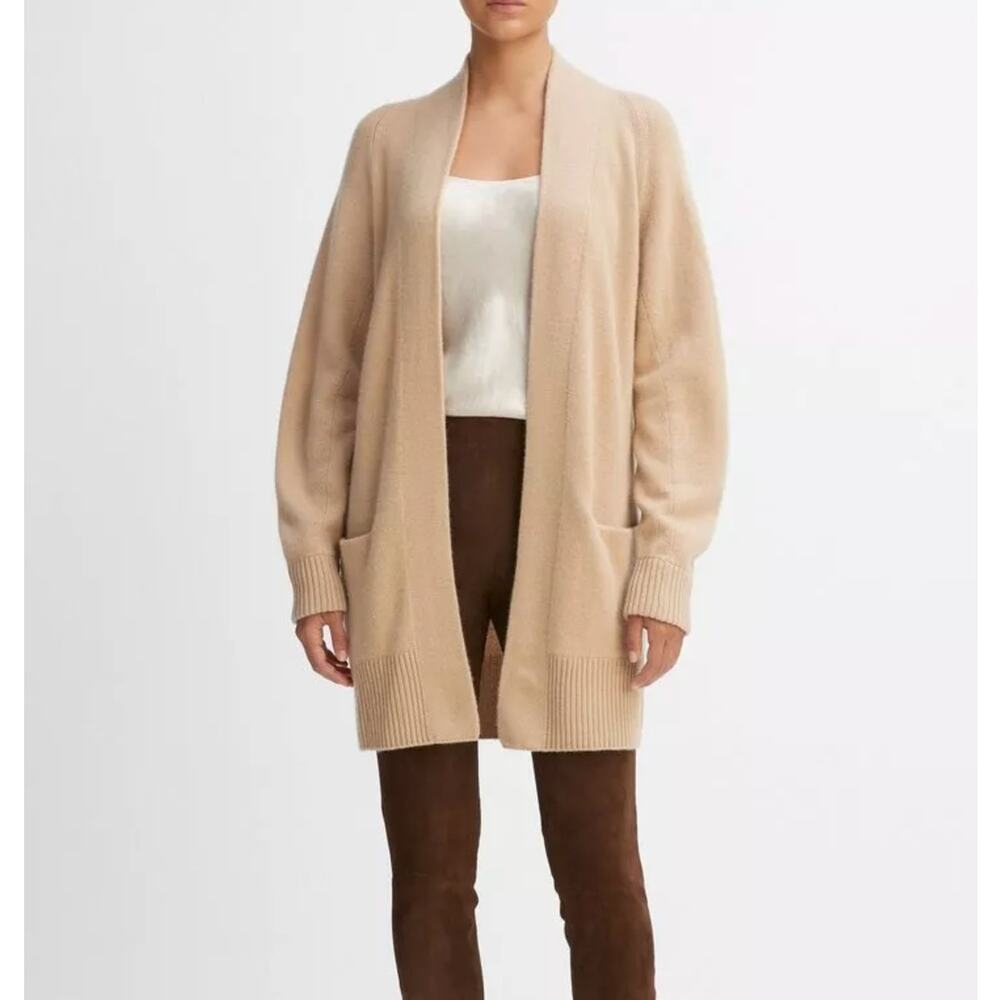 VINCE 100% Cashmere Open Front Long Cardigan In Praline Blush Sz XS {Z41}